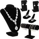 Wenqik 6 Pcs Velvet Jewelry Display Set Velvet Necklace Mannequin Bust Stand T Bar Bracelet Holder 2 Earring Stand 2 Ring Finger Jewelry Holder for Home Decor Showcase