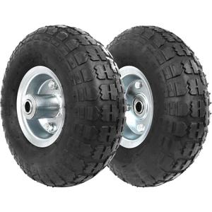 MaxxHaul 10 Inch Pneumatic Replacement Wheel 2 Pack 300 lb Capacity Air Filled Utility Tire with Steel Hub and Ball Bearings Ideal for Hand Trucks Dollies and Wagons 5/8" Bore (51078)