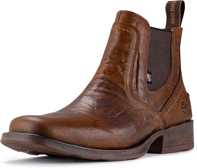 SUREWAY Mens Western Chelsea Cowboy Boots for Men Square Toe,All-Weather Rugged Slip-On Work/Casual/Dress Boots Shoes for Men,Built for Comfort & Durability, Size:11