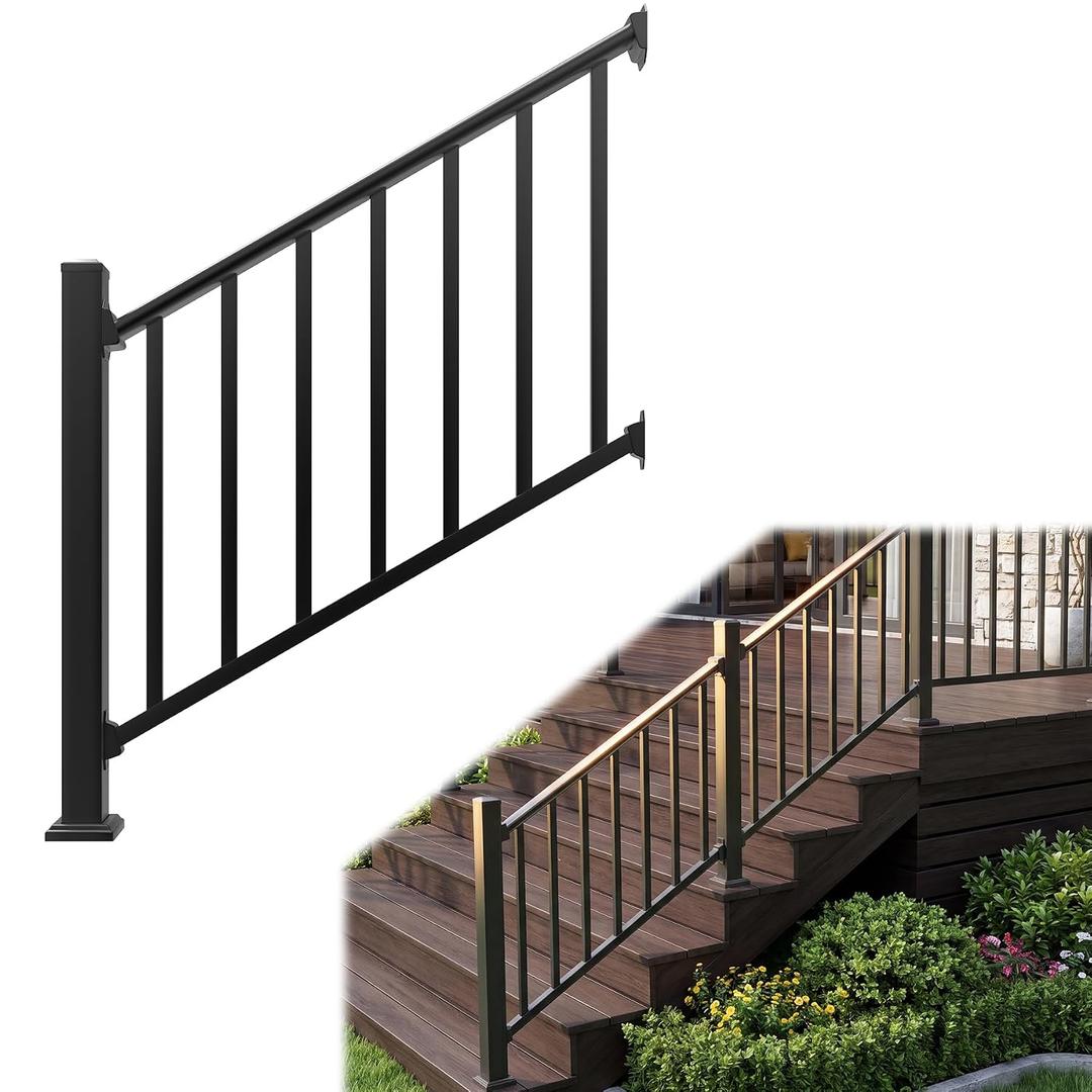 Akenow 36 in H x 4 ft W Porch and Deck Railing Kit,Railing Kit Stair Guard Rail for Deck, Porch, Patio, Balcony and Steps