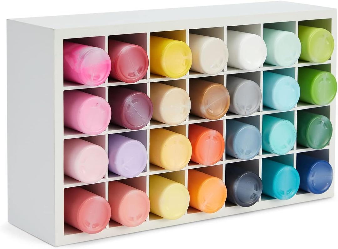 Bright Creations Paint Bottle Organizer with 28 Compartments for Artists Craft Supply Storage, Artwork, Drawing, and Painting (White, 12.5 x 3.5 x 7.4 Inches)