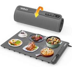 Warming Mat for Food -Electric Food Warming Tray (24"x16"), Rapid Full-Surface Heating, Portable & Rollable Versatile Food Warmer for Countertop, Perfect for Gatherings, Parties &Everyday Use(GRAY)