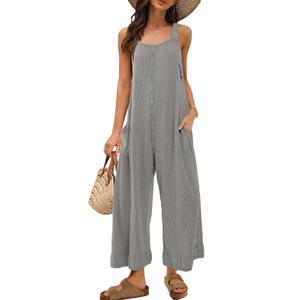 Panadila Womens Waffle Knit Jumpsuit Casual Wide Leg Jumpsuits Oversized Long Rompers Open Back Loose Overalls(Light Grey,S) (S)