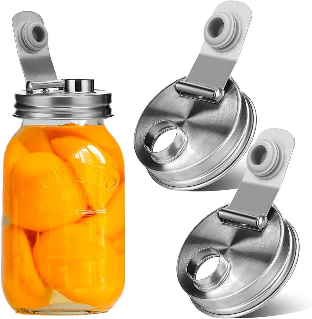 Mason Jar Pour Spout Lid Stainless Steel,Pour Spout Flip Cap Lids for Mason Jars 2Pack,No Rust Leaking Proof for Home Brewing Fruit Fermenting Drinks Airtight(Regular Mouth)