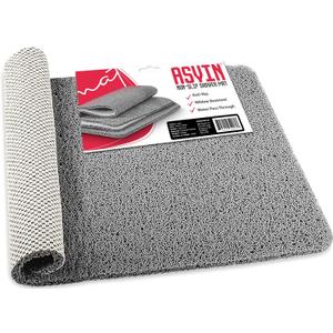 Asvin Soft Textured Bath, Shower, Tub Mat, 24x16 Inch, Phthalate Free, Non Slip Comfort Bathtub Mats with Drain, PVC Loofah Bathroom Mats for Wet Areas, Quick Drying (Grey)