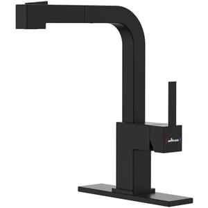 APPASO Black Square Kitchen Faucet, 20 Inch Pull Down Kitchen Faucets with Sprayer, Stainless Steel Sink Faucet, Single Handle Matte Black Kitchen Faucet for Sink, with Square Deck Plate