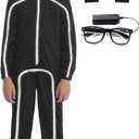 Stick Figure Costume Kids Stickman Jumpsuit with Light up Glasses Halloween Glow in the Dark Outfits for Boys Girls (Ice Blue, Small(56 Years))