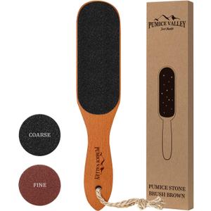 Pumice Stone Foot File - Wooden Pedicure Feet Scrubber with Handle for Callus, Dry, and Dead Skin Removal - Heel Scraper for Feet, Hands, and Body - Foot Filer for Use in Shower (1 Count (Pack of 1), Brown)