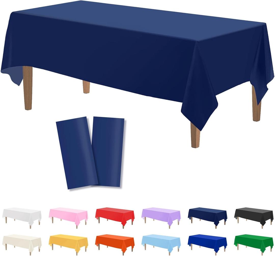 Kopokita 2PCS Navy Blue Plastic Tablecloths 54 x 108 Inch, Disposable Table Cloths Rectangle Party Table Covers