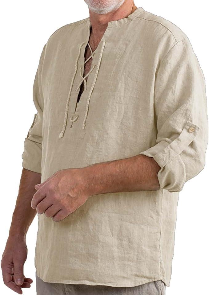 Men's Casual 100% Cotton Linen Shirt Long Sleeve Small size