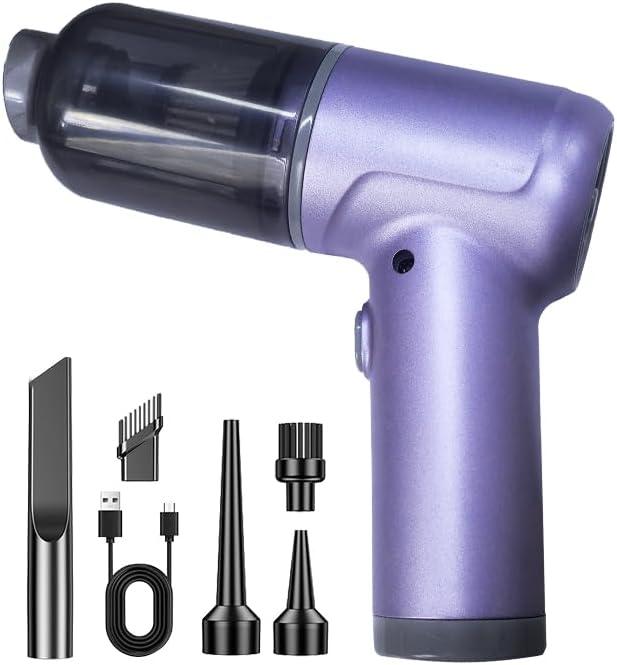 Portable Car Vacuum Cordless,2-in-1 Blow Suction Handheld Cleaner with Multi-Nozzles, Rechargeable Mini Vacuum for Car, Home, Office, Pet Hair, Sofa, Keyboard. (Purple)