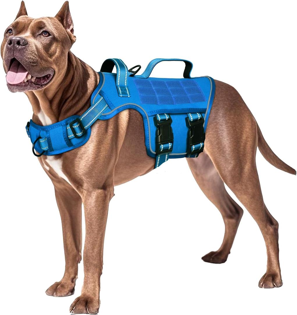 Dog Harness for Large Dogs Heavy Duty, No Pull Tactical Dog Harness with Molle System, Easy On and Off Service Dog Vest, Breathable Padded, Adjustable Reflective Pet Vest for Walking Hiking Training (XL(Neck:21-32",Chest:26-39"),75-135 lbs, Blue)