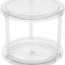 2 Tier Plastic Lazy Susan Organizer, (Clear) by Home Basics | 9.5 Inch Pantry Spice Rack Cabinet Organizer, Bathroom Countertop Cosmetic Turntable