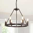 WJShome 20.7" Wagon Wheel Chandelier, 6-Light Black Chandeliers for Dining Room, Farmhouse Foyer Lighting Fixtures, Round Rustic Chandelier, for Kitchen Island, Entryway, Hallway