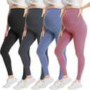 WELL&JUST Maternity Leggings Over The Belly - Ultra Soft Pregnancy Active Wear for Workout Casual, High Waist Yoga Tights (Small, 4 Packs-black/Dark Grey/Blue/Dark Pink)