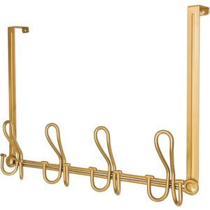 Double Prong Over The Door Hook Rack, with 4 Triple Hooks to Hang Your Coats, Hats, Towels, Purses and More in Your Bathroom, Bedroom or Walk-in Closets - Gold