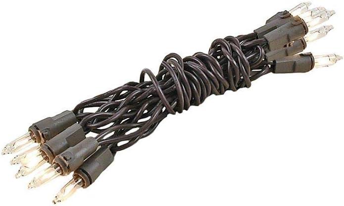Novelty Lights 5.5 Feet 10 Bulb Clear Mini Light String on Brown Wire, Non-Connectable Incandescent Fairy Lights for Bottles and Crafts, 4" Bulb Spacing, 24" Lead, Stackable Fused Plug
