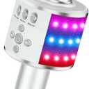 BONAOK Karaoke Microphone for Kids & Adults - Instrument Wireless Microphones Bluetooth Singing Mic with Disco Lights, Echo Effect, Built-in Speaker Portable for Party Travel Gifts Q78(Silver)