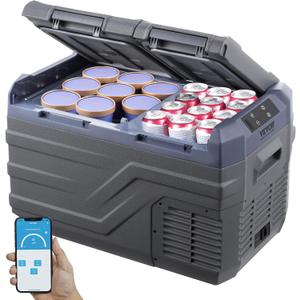 VEVOR NLD35 25Liter(26.4qt) Dual Zone Portable Freezer, 12 Volt Car Refrigerator Fridge, -4-68 Adjustable Range, 12/24V DC and 100-240V AC Compressor Cooler for Outdoor, Camping, RV, Blue Grey