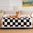 FUNNY FUZZY Pet Couch Covers for Sofa, Large Couch Cover for Dogs Washable Cream Square Plaid Pet Bed Mat for Furniture Protector Sofa Cover for Pets, Large, Black 39.0"L x 33.5"W x 6.3"Th Black