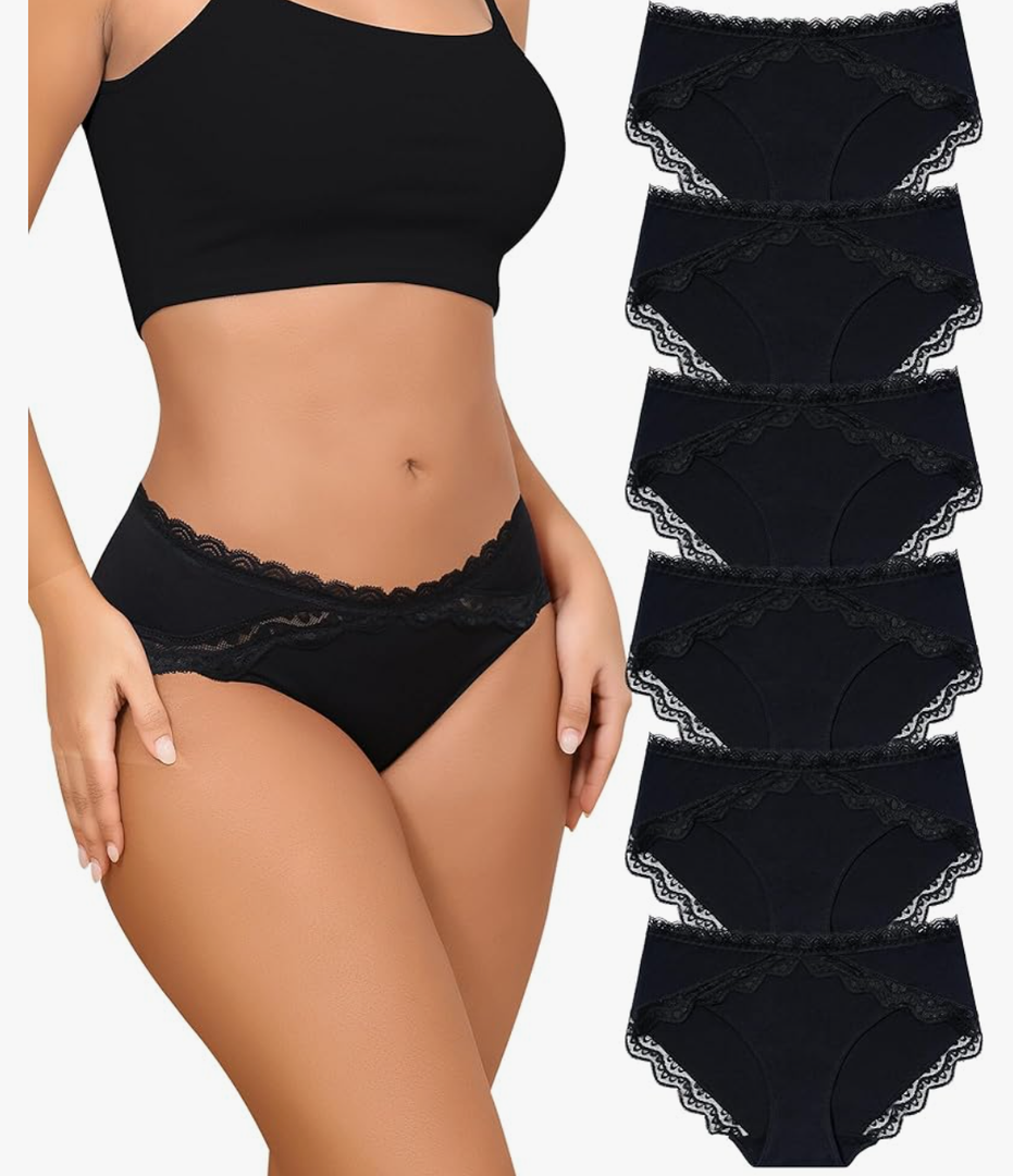 LEVAO Cotton Underwear for Women Lace Cut Out Bikini Panties Stretch Ladies Cheeky Briefs 6 Pack S-XXL