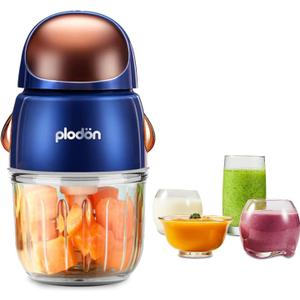 Baby Food Maker Mini Cute and Small Food Processor Puree Blender Grinder Chopper 300ml Cup Glass Bowl with 8 Blade Electric (Spaceman-Blue)