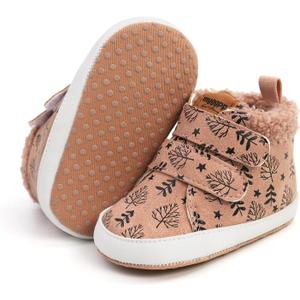 SOFMUO Baby Boys Girls High Top Ankle PU Leather Sneakers Soft Rubber Sole Infant Moccasins Newborn Oxford Loafers Anti-Slip Toddler Wedding Uniform Dress Shoes (12-18 Months Infant, Fuzzy/Leaf)