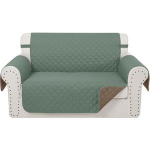 Reversible Loveseat Sofa Covers Couch Cover Furniture Protector(Loveseat,Greyish Green/Taupe) (Loveseat-Oversized(54"))
