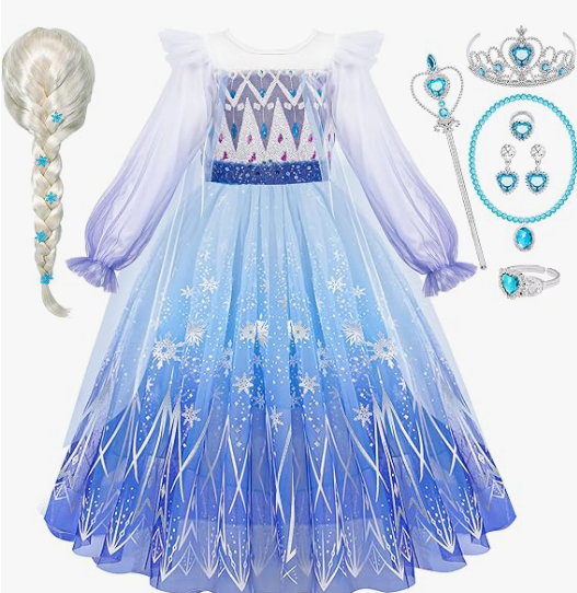 G.C Girls Princess Costume Dress Wig Princess Dress Up Clothes with Cape Toddler Kids Crown Jewelry Halloween Cosplay Gifts, Size 100（2-3 Years）