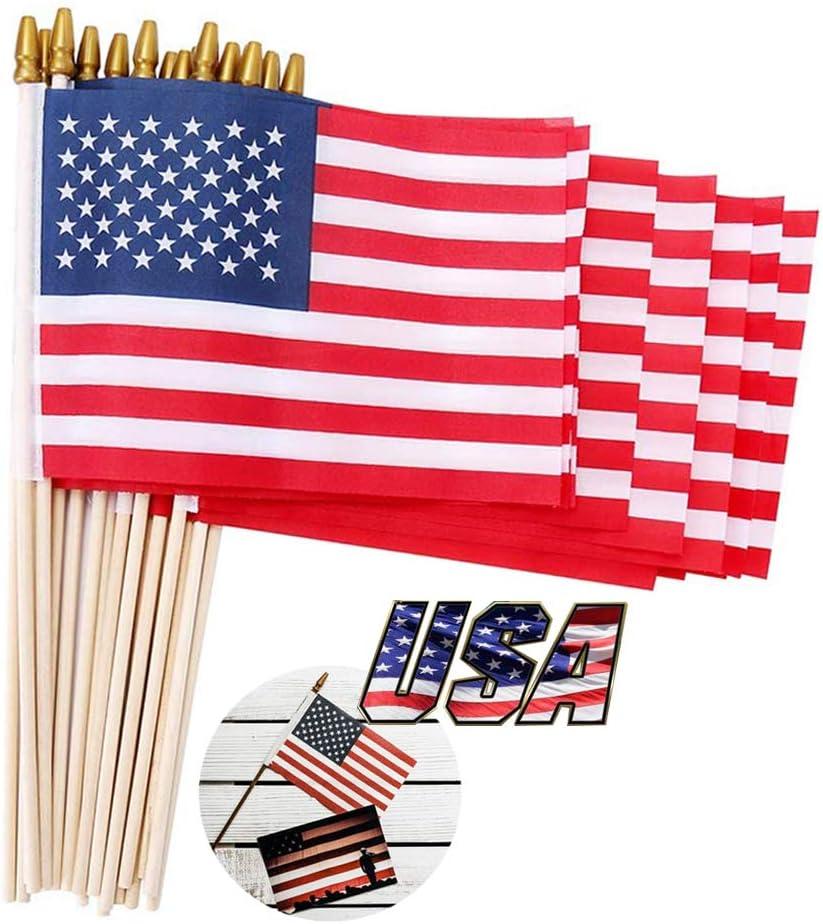 Small American Flags on Stick 5x8 Inch/30 Pack - Mini Ameirican Flags/Handheld American Wooden Stick Flag with Safe Spear Top for July 4th Decoration, Veteran Party, etc.