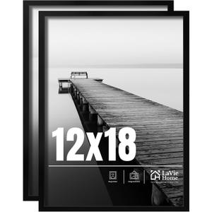 LaVie Home 12x18 Picture Frame 2 pack, Display Pictures 12 x 18 Poster Frame, 12x18 Black Photo Frame with HD Plexiglass, Display Frame for Vertical or Horizontal, Classic Collection