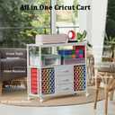 48 Vinyl Roll Holders for Cricut Cart, 32"W Large Craft Cart with 3 Fabric Drawer, Craft Organization and Storage Compatible with Cricut Maker Machine, Crafting Table Workstation, White,Patent Pending