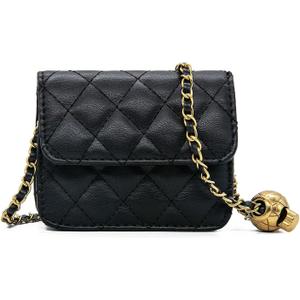 YAMEIZE Fashionable Mini Chain Belt Bag - PU Leather Small Crossbody Bag Chain Belt Purse for Women Trendy Waist Bag (Black-mini #2 (4.7 X 3.9 Inch))