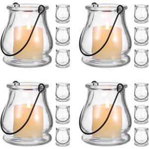 Cabilock 16PCS Hanging Candle Holder, Clear Glass Tealights Candle Holder with Handle, Decorative Succulent Vase Hanger Air Plants Terrariums for Christmas Festival Party Wedding Indoor Outdoor Decor