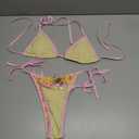 MakeMeChic Women's Floral Triangle Thong Bikini Sets Halter Gingham Swimsuit Bathing Suit (Yellow, S)