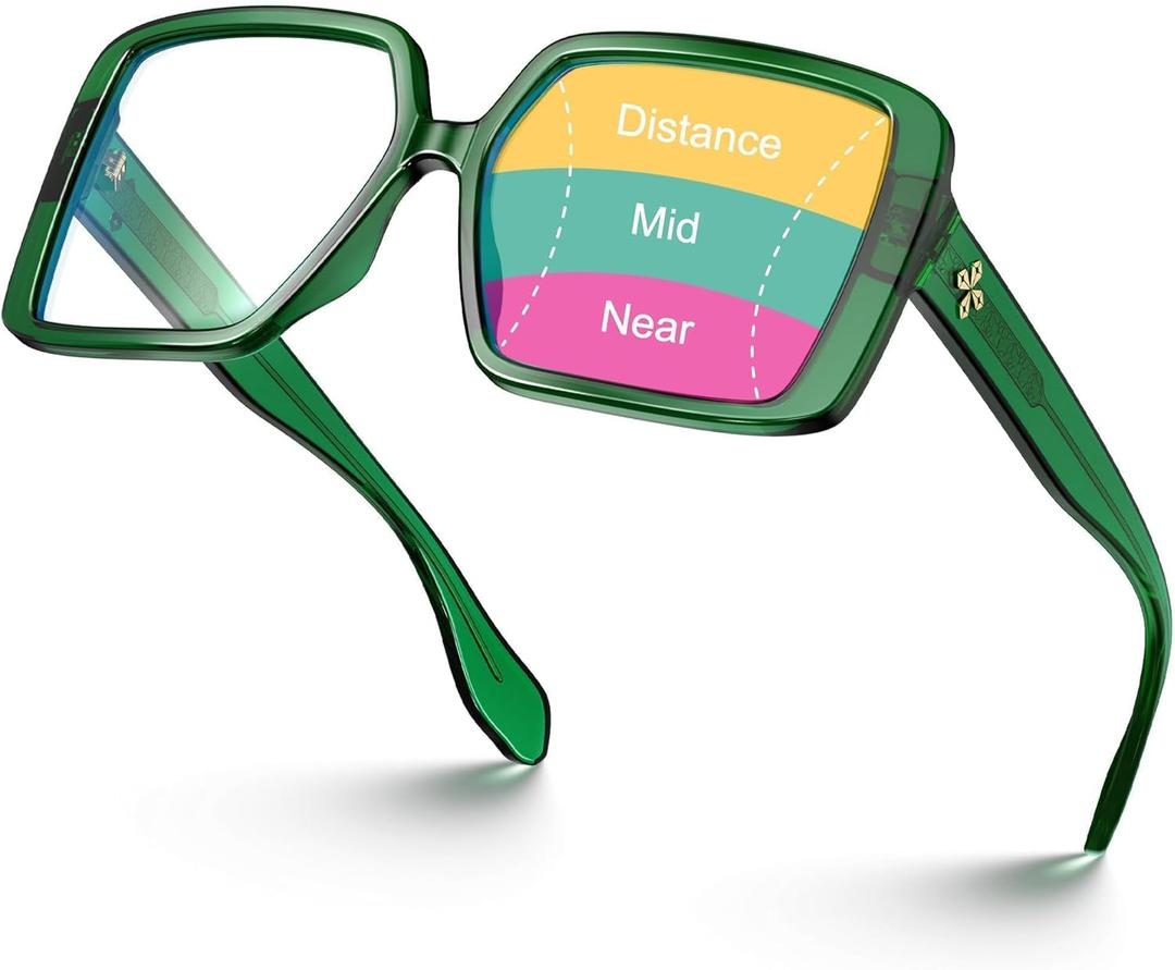 VISOONE Oversized Progressive Multifocal Anti-Fog Reading Glasses with Blue Light Blocking Fashion Readers Women Harvard (Basil Green)