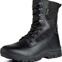 FREE SOLDIER Men's Tactical Boots 8 Inches Lightweight Combat Boots Durable Suede Leather Military Work Boot Desert Boot (Bright Black) 8.5