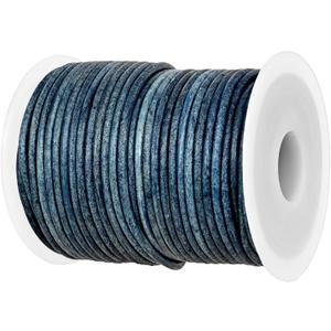 GENIQUE Real/Genuine Round Leather String Cord for Necklace, Bracelets, Jewellery, Braiding (2mm, Blue Distressed)