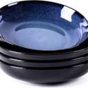 LERATIO Pasta Bowls,Ceramic 38oz Pasta Bowls,9.0" Reactive Glaze Pasta Bowl Set of 4,Microwave & Dishwasher,Oven Safe,Large Wide Serving Bowls for Salad, Dessert,Pizza,Fruit -Blue