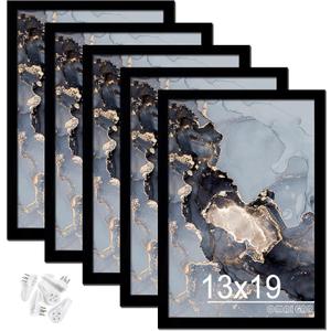 OMAIGAR 13x19 Picture Frame Set of 5, Black Poster Frames for 13 by 19 Poster Photo Canvas Certificate, High Transparent Acrylic Frame on Wall Desktop Horizontal Vertical 13 x 19