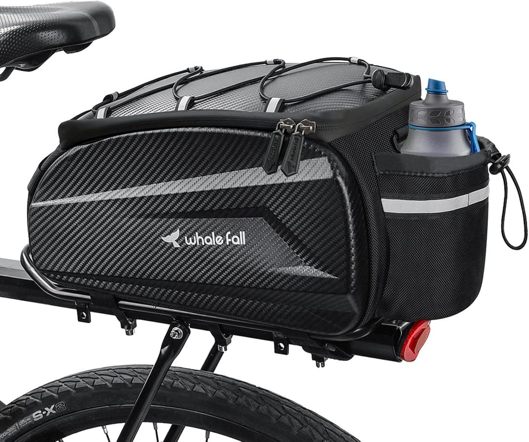 whale fall 10L Bike Rack Bag  Hard-Shell Waterproof Rear Trunk Pannier with Rain Cover, 4-Side Reflective Panels, Bike Accessories for Commuter, Road, Mountain, E-Bike