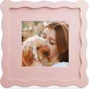 6x6 Picture Frame with Mat for 4x4, Wavy Edge Wooden Real Glass Photo Frame for Tabletop and Wall Hanging, Pink, 1 Pack