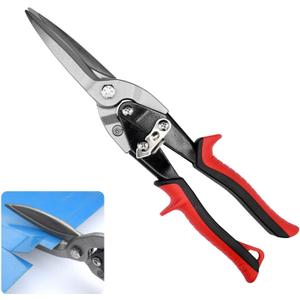 TOOLEAGUE 12" Aviation Tin Snips with Forged Blade, Heavy Duty Long Straight Cutters Shears for Cutting Sheet Metal, Aluminum & DIY Projects. (Black and Red)