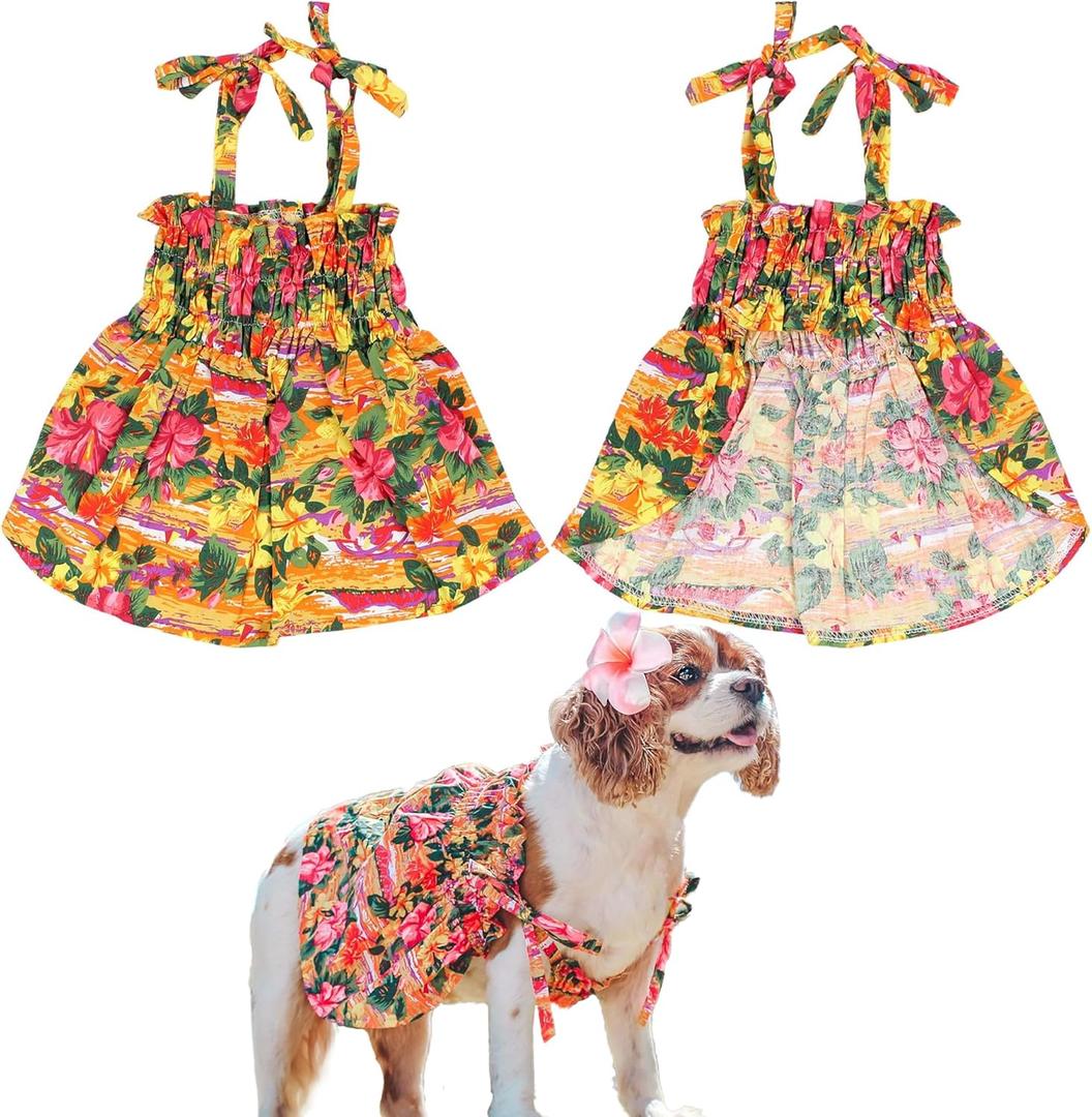 Parisian Pet Hawaiian Dog Dress - Floral Beach Outfit With Pull-Up Straps - Breathable Summer Clothes - Costume for Small Dogs Girl S
