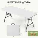 Folding Table 2 Pack, 8 FT Foldable Plastic Table with Carrying Handle, Heavy Duty Portable Fold-in-Half Utility Table for Party, Camping, Banquet, Craft, Wedding, Indoor & Outdoor Use
