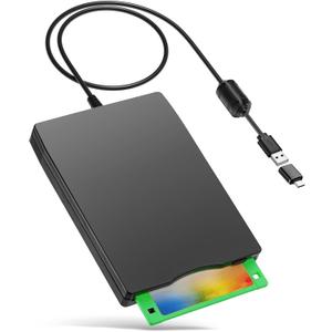 3.5" USB External Floppy Disk Drive Portable 1.44 MB FDD USB Drive Plug and Play for PC Windows 10 7 8 XP Vista Mac Black (1P)