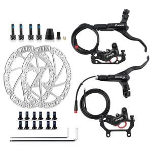 ZOOM Ebike Hydraulic Disc Brake Set: HB-876E 4-Pistons Power-Off Electric Bike Brake Kit with 2-PIN Sensor Included 180mm Rotors and Mounting Adapter