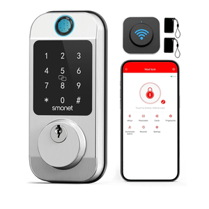 Smart WiFi Door Lock Deadbolt: SMONET Keyless Enrty Front Door Alexa Fingerprint Keypad Deadbolt Biometric Digital Electric Touchcreen Bluetooth APP Gateway Remote Control for House, Satin Nickel