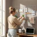 Kaforise Wire Wall Grid Panel, Multifunction Painted Photo Hanging Display and Wall Storage Organizer, Pack of 2, Size 25.6" x 17.7" White