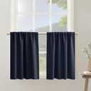 PANELSBURG Dark Navy Blue Bathroom Window Curtains,Coastal Blackout Privacy Tier Small Curtains for Kitchen,24 Inch Length